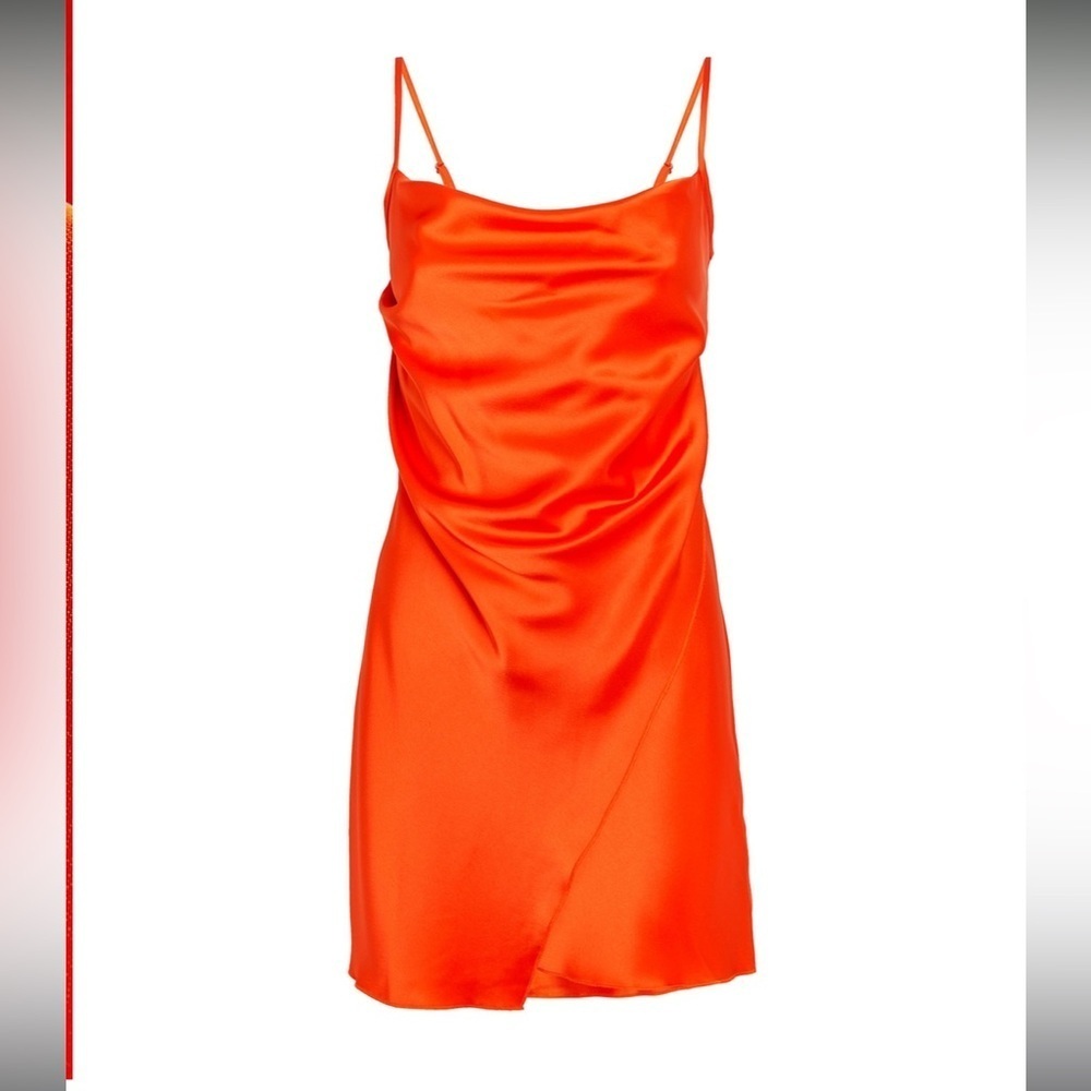 GUC Nanushka Emila Wrap Effect Mini Dress in Blood Orange. Size L.